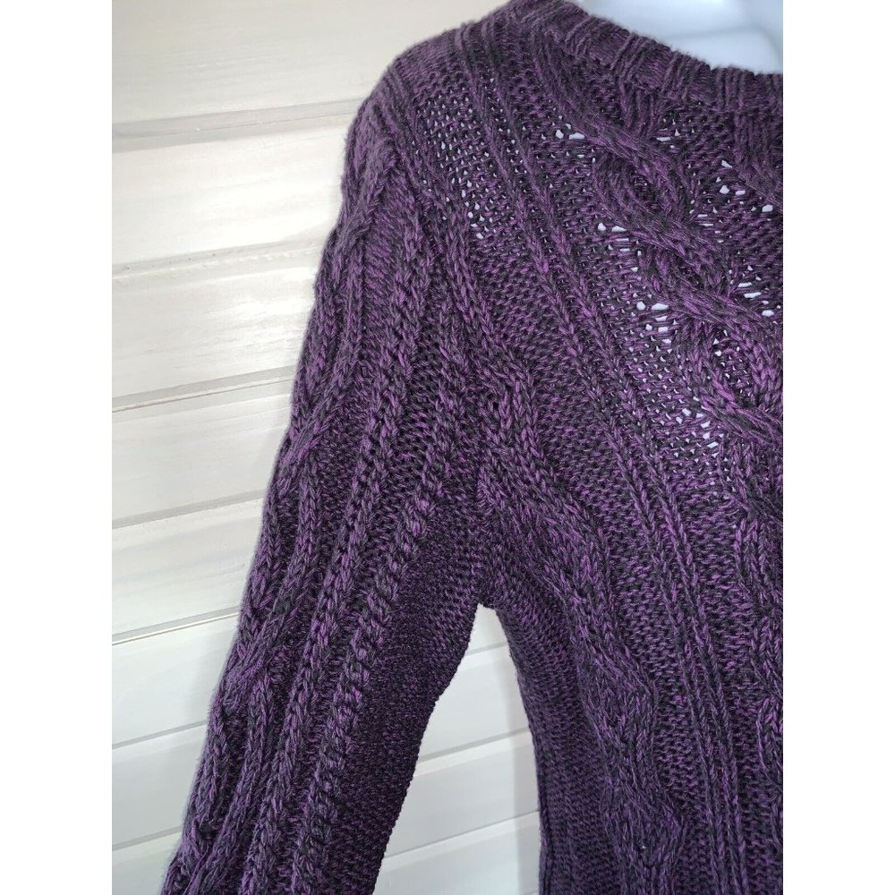 J. Jill Sz MEDIUM Sweater Purple Black Marled Chunky Knit Pullover Cotton EUC - Picture 4 of 9
